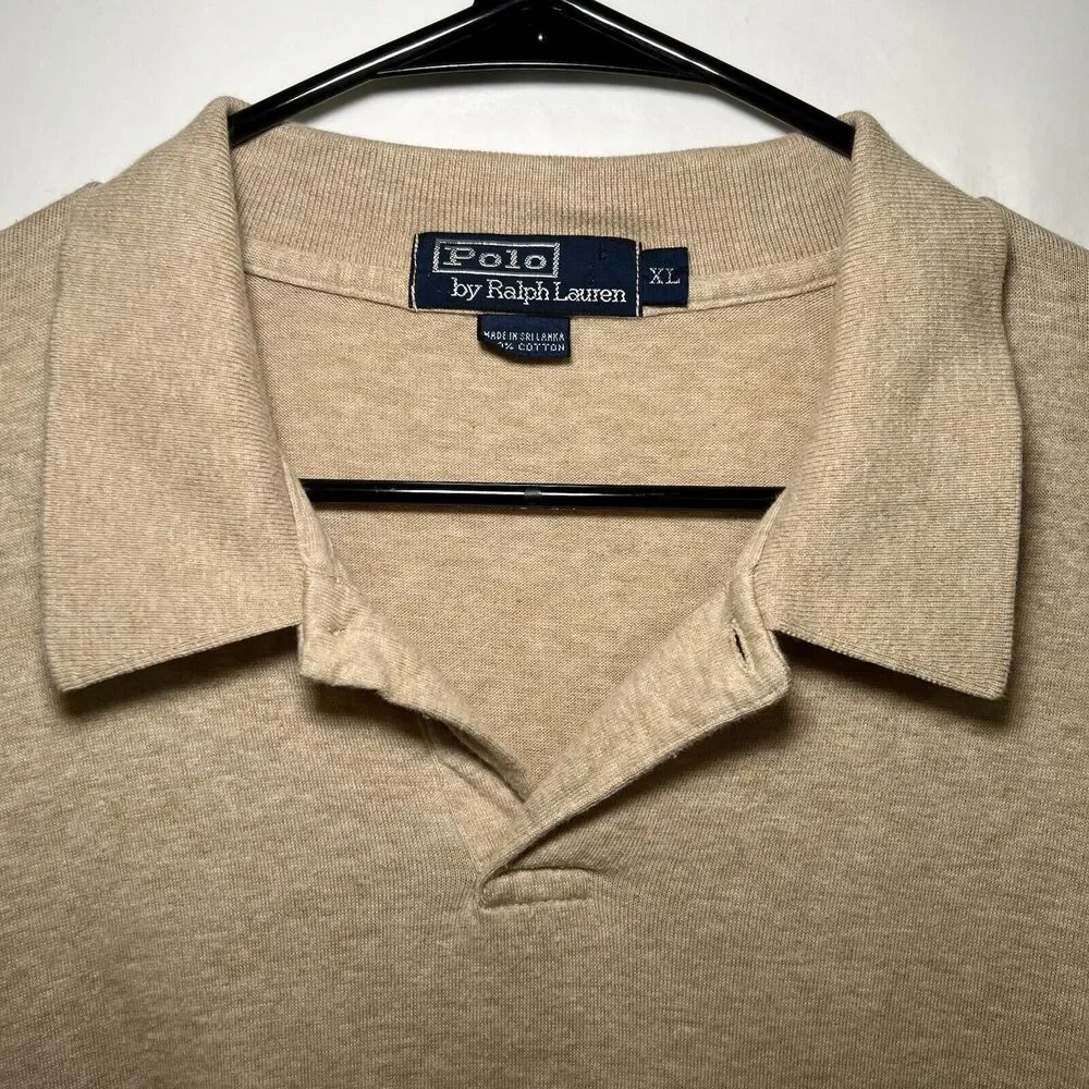 Vintage Polo Ralph Lauren Long Sleeve Polo Shirt Mens Size XL Beige Gray Pony